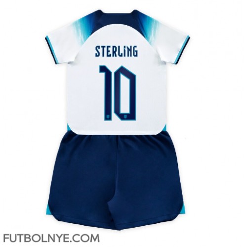 Camiseta Inglaterra Raheem Sterling #10 Primera Equipación para niños Mundial 2022 manga corta (+ pantalones cortos)